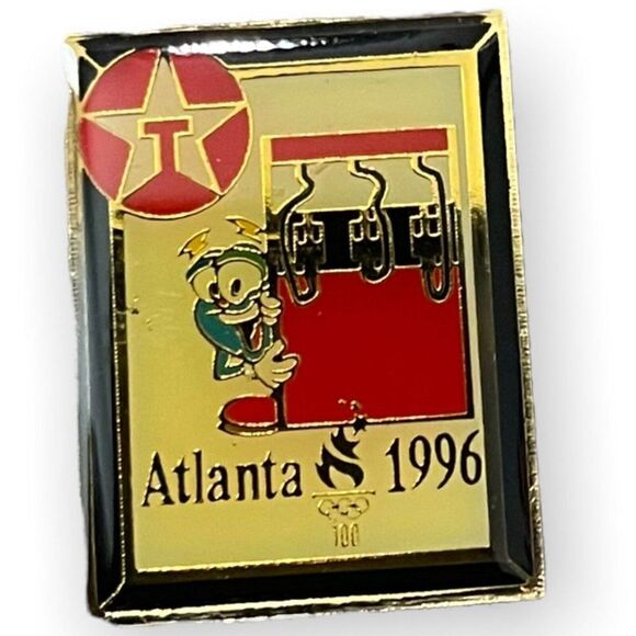 1996 Atlanta Olympics Izzy Sponsor Pin In Great Condition Gold Vintage Gas Pump - Picture 2 of 4